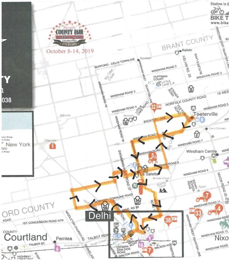 NorfolkCulture's tweet photo. On Sat. Aug. 24th @TeetervilleMuse is hosting a Heritage Tractor Drive. Vintage tractors &amp; their drivers will be driving the scenic back roads of Norfolk County. Here’s the route. Please cheer them on. They will be in Quance Park around 10:30 for an hour or so. @NorfolkTour https://t.co/ot0GcrdtMi