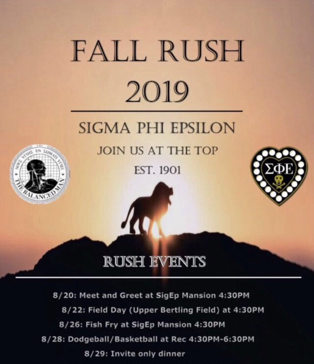 We have our first rush event TODAY at Greystone @ 4:30pm. Any freshmen interested in joining Sig Ep stop by and meet the guys! Food and beverages will be provided. Any questions contact John Krejci @ 314-346-1856