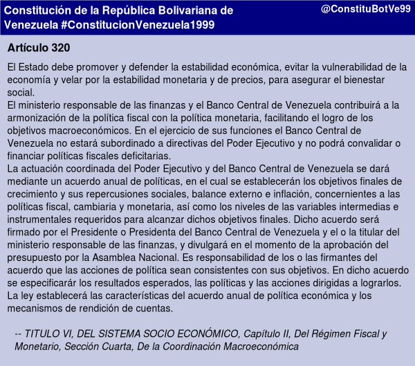 FCastrobe's tweet photo. ESCLARECEDOR Dip .@ricarponte el Directorio del #BCV desde el año 2006 INCUMPLE el mandato expreso #CRBV establecido en el #Art320 "..No podrá..financiar políticas fiscales deficitarias.." Para recuperar la #Economía es IMPRESCINDIBLE APLICAR lo previsto en #Constitucion
#Art319 https://t.co/T6tArXsT6G