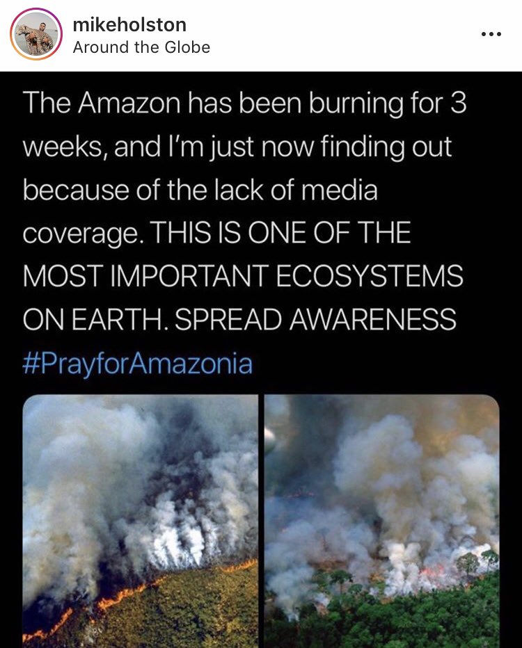 Katgabriellee's tweet photo. This is INSANE! The Amazon has been burning for 3 weeks with very little media coverage!!! What is going on..... #PrayforAmazonia https://t.co/NQf3bYtBHr
