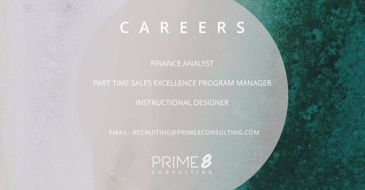 P8_Consulting's tweet image. Looking for your next career opportunity? Email recruiting@prime8consulting.com.

#Prime8Consulting #financeanalyst #finance #sales #parttime #parttimejobs #instructionaldesigner #consulting #consultingjobs #openjobs #jobs #Bellevuejobs #Seattlejobs #careers #designer