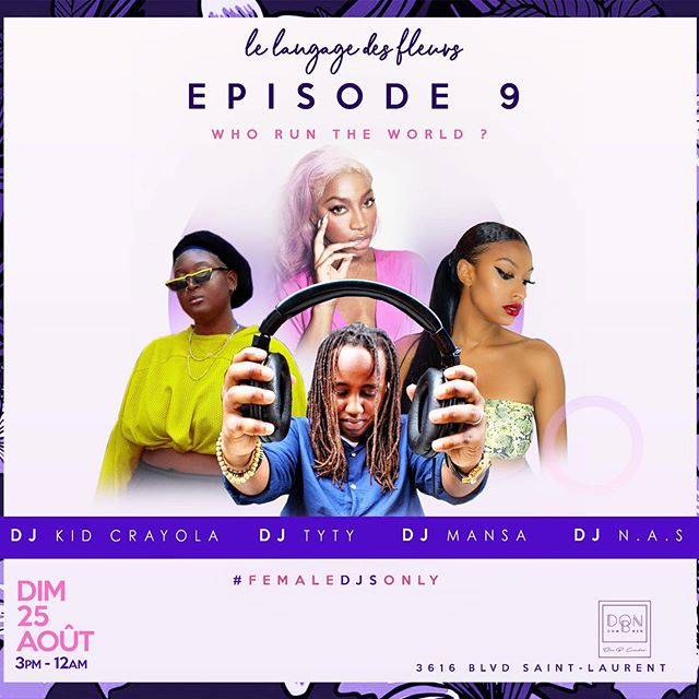 Detour514's tweet photo. Season IV Episode 9 | Who Runs The World? 🌸🌼🌸

To discover or rediscover:
@nasthedjbaby 
@e6onyy 
@eyanalit 
@kidcrayola
 
on #Sunday decks for our #FemaleDjsOnly special edition 🔥🔥🔥

#Music #Fun #Drinks #Rooftop 
@DonBComber https://t.co/5iQ7lp0QZ8