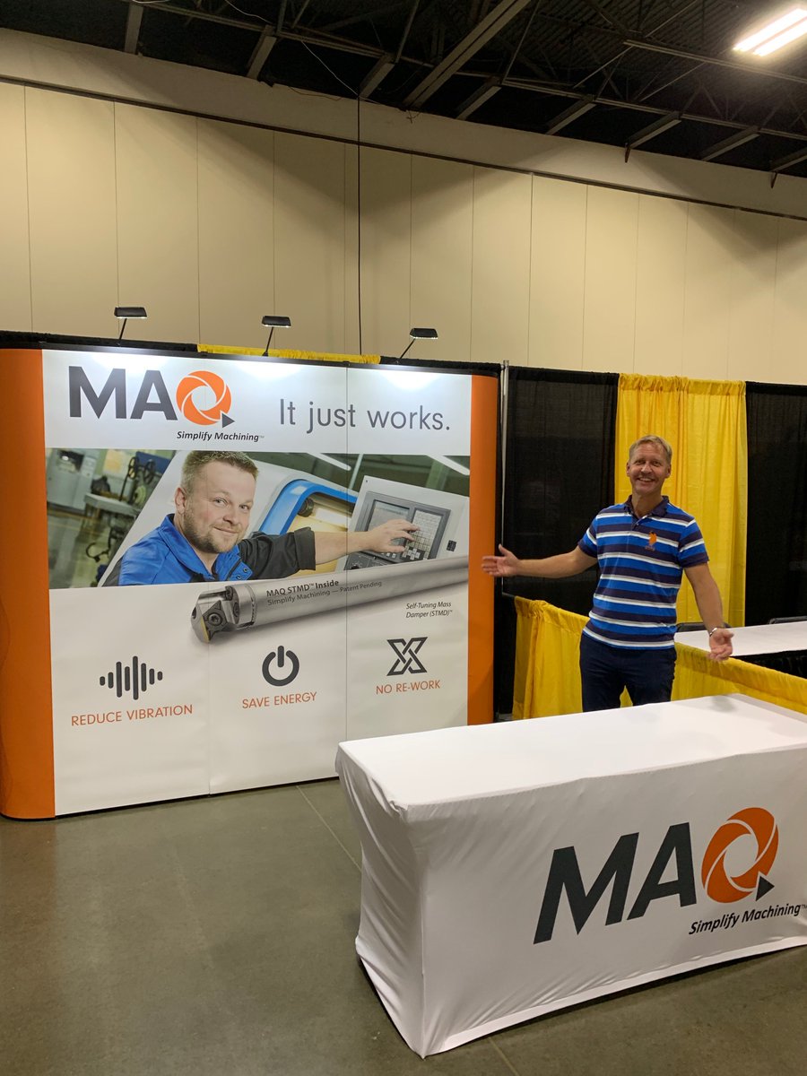 maq_ab's tweet photo. Behind the scene! Torbjörn Nordstrom, CEO of MAQ AB, helped set up the company's booth at #AdvancedManufacturingExpo in Novi, MI yesterday. Did you come to see us at Booth #300? 
@maq_abdeveloped Self-Tuning Mass Dampers to improve the quality of turning &amp; milling operations. https://t.co/gw9BBhMknW