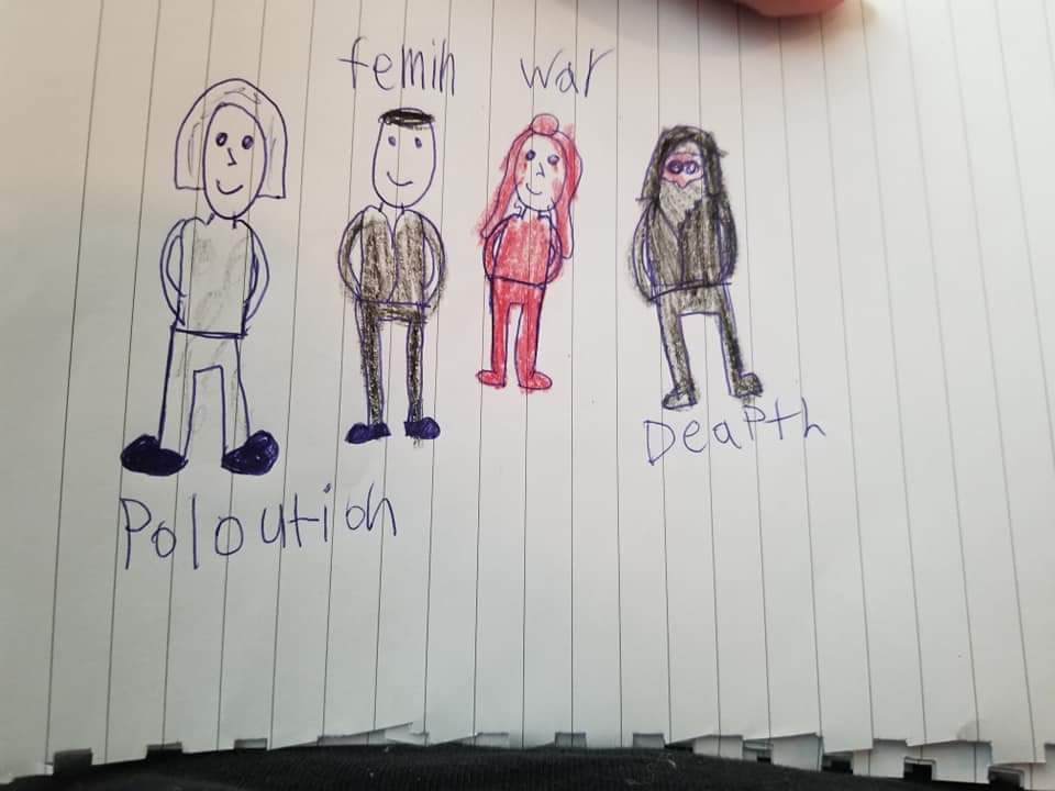 LoathingPlum's tweet photo. .@neilhimself my 10 year old daughter drew me a #GoodOmens book <3  1/2 https://t.co/drkrCzxpD8
