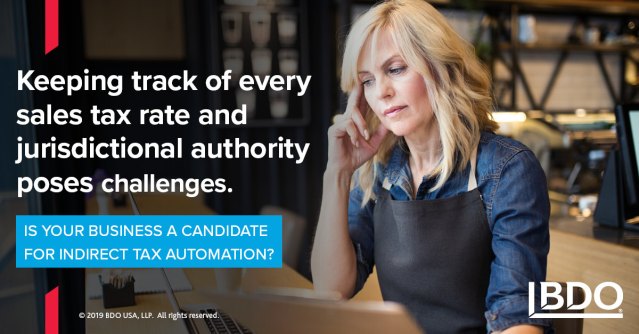 leveragesalt's tweet photo. Is Indirect Tax Automation right for your business? Learn how @BDO_USA is helping companies address complex challenges associated with their sales/use #tax processes: https://t.co/C4zAXgfbgr https://t.co/FbLQL12pY6