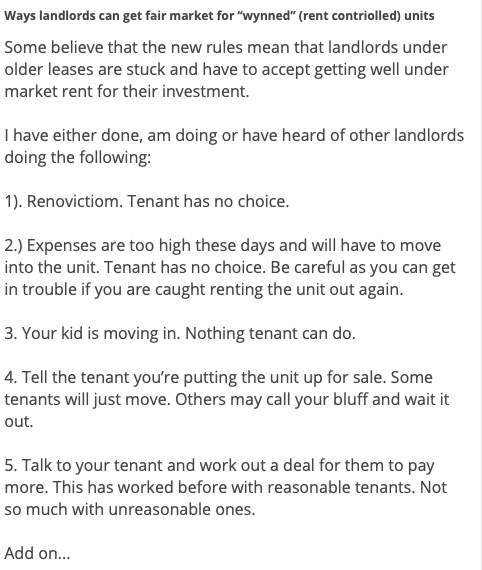 GraphicMatt's tweet photo. Hell of a thread on a popular Canadian deals forum where landlords are sharing strategies to kick tenants out of rent controlled units and jack up rents. Glimpse into a different world. https://t.co/PnTY6Vrvmm