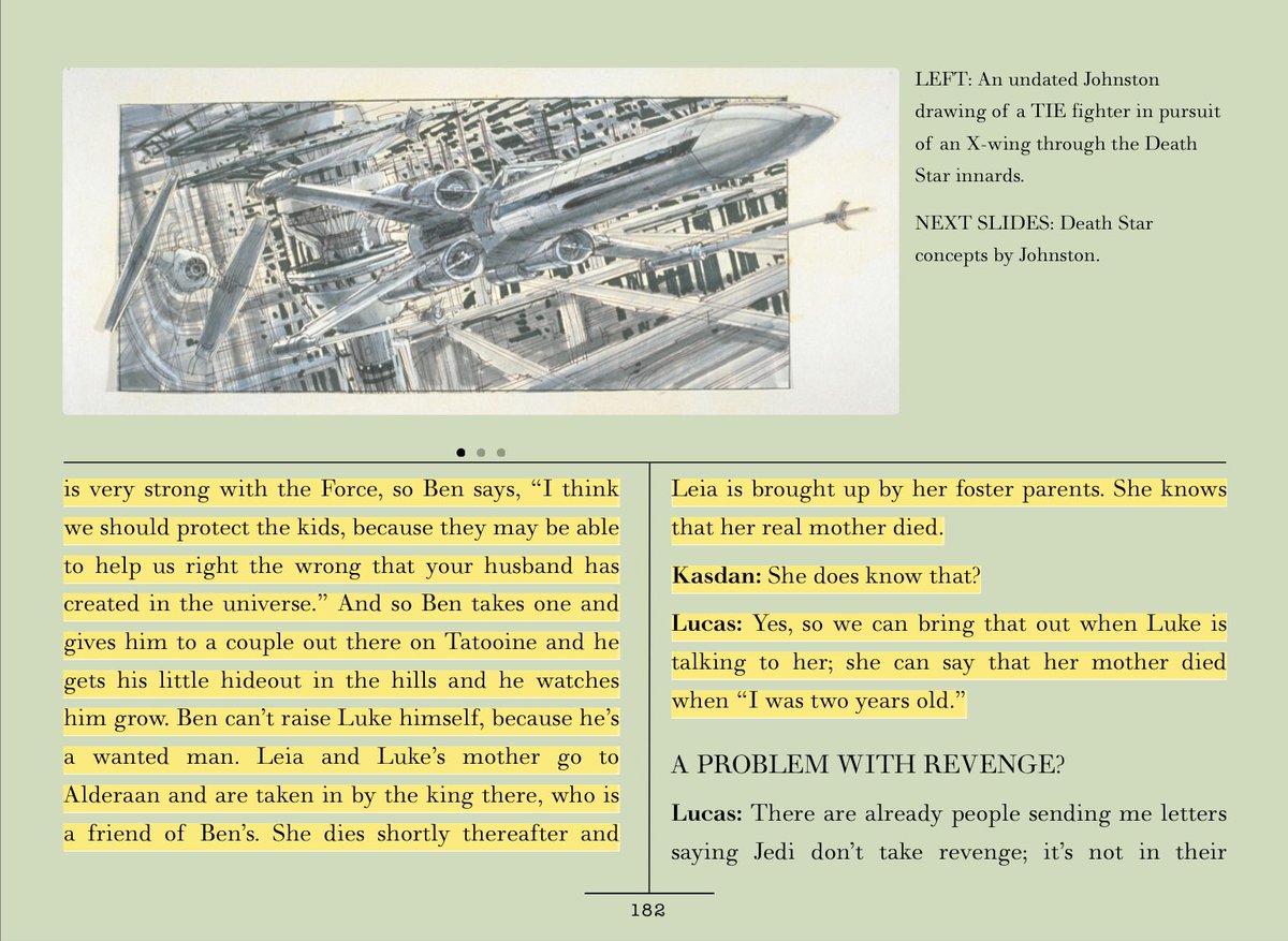 2. In the Revenge of the Jedi story conference in July 1981, Lucas says that the Skywalker twins are six-months-old when their mother takes Leia to Alderaan. Their mother subsequently dies on Alderaan, when Leia is two. #StarWars  #ReturnoftheJedi &ndash; bei  Lucasfilm Ltd