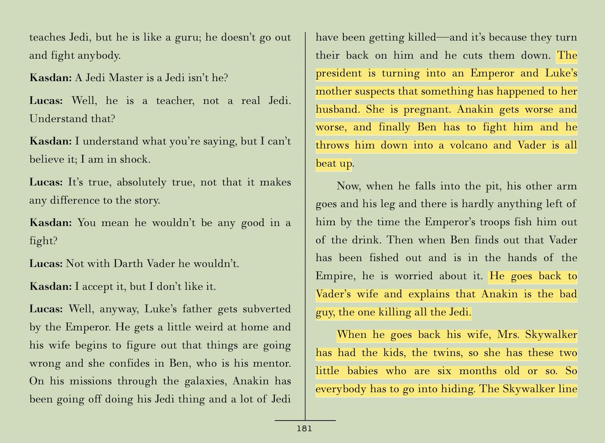 2. In the Revenge of the Jedi story conference in July 1981, Lucas says that the Skywalker twins are six-months-old when their mother takes Leia to Alderaan. Their mother subsequently dies on Alderaan, when Leia is two. #StarWars  #ReturnoftheJedi &ndash; bei  Lucasfilm Ltd