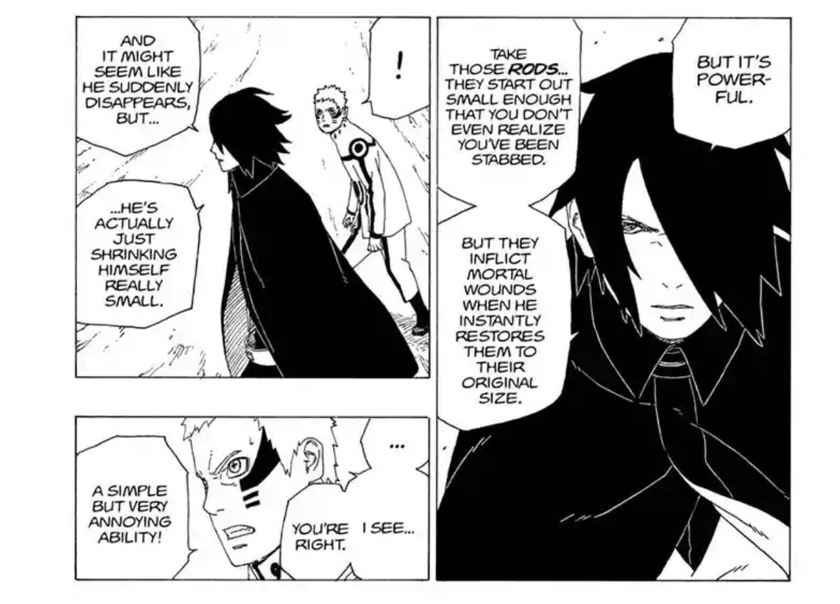 Ninja_Jutsu7's tweet photo. So figured out one of Jigen abilities. Apparently he can shrink stuff to small Size and then turn it back to Normal and probably even shrink himself. #Borutochapter37 https://t.co/jIPDo2z1fF