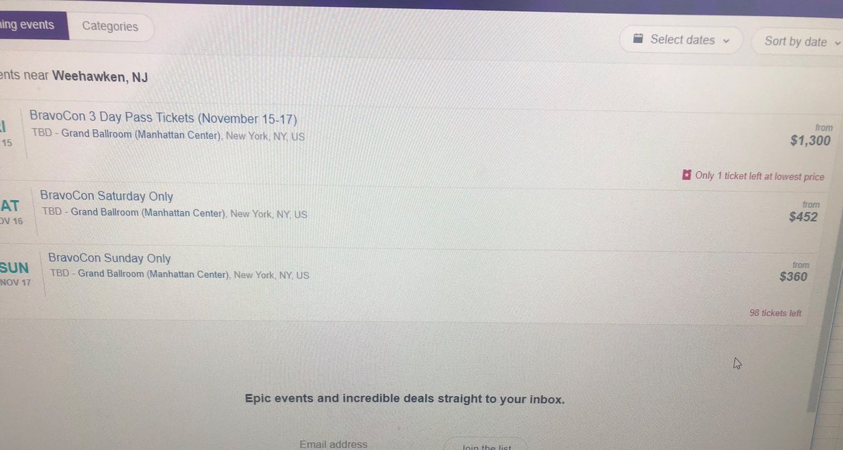 _La_0's tweet photo. Almost 100 tickets for Sunday on resale? Somethings not right. #bravoconned #BravoCon https://t.co/BlHIAufdvb