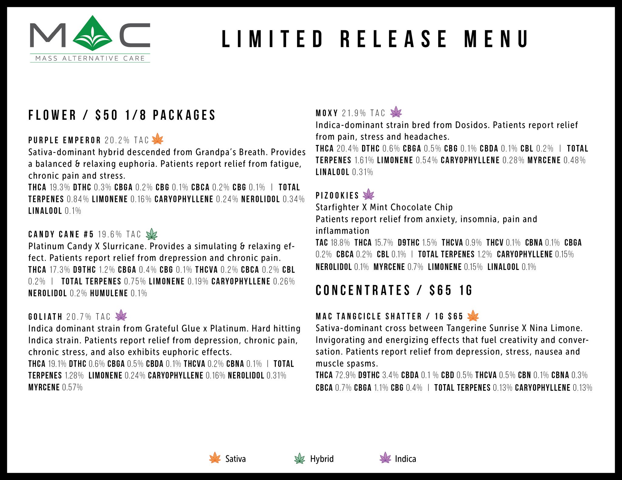 mass alternative care menu