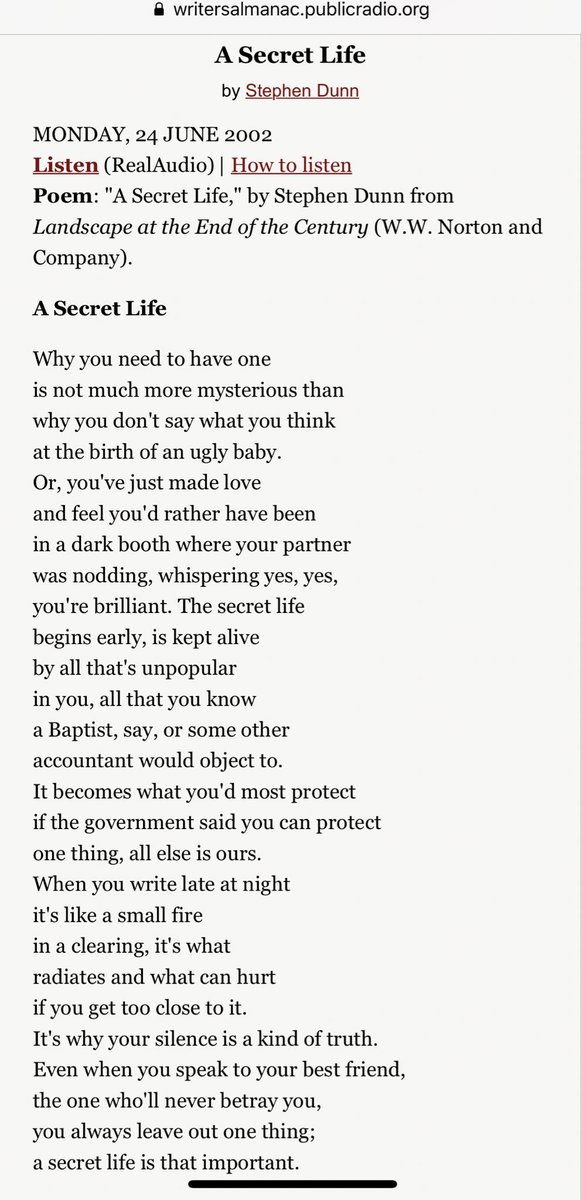heyayeh's tweet image. “When you leave this mountain you may find yourself among others who aren’t as engaged with the imagination as you are.

So I’ll just leave you w this poem, A SECRET LIFE, by Stephen Dunn.”

—Matthew Olzmann to #BreadLoaf Writers’ Conference #blwc19 
bit.ly/2KZoBT2