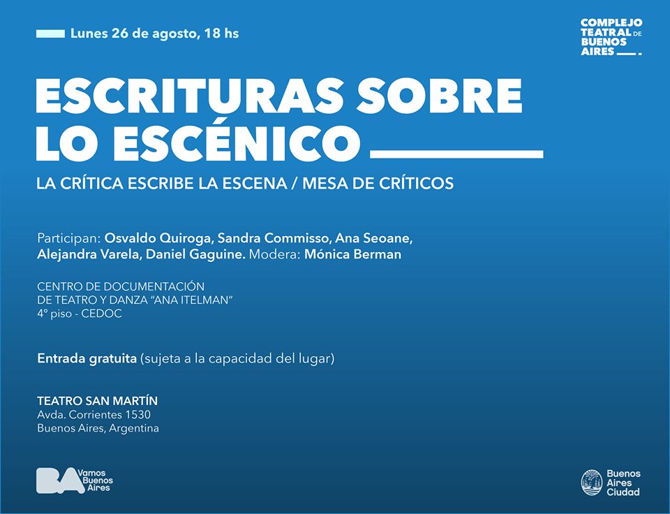 ¿De qué hablamos cuando hablamos de crítica? Un encuentro de lujo para un tema candente al cual le podemos agregar los criterios de legitimidad, etc. Imperdible mesa para el debate, en el marco del #TeatroSanMartin. #Teatro #CriticaTeatral #Periodismo #ArtesEscenicas.