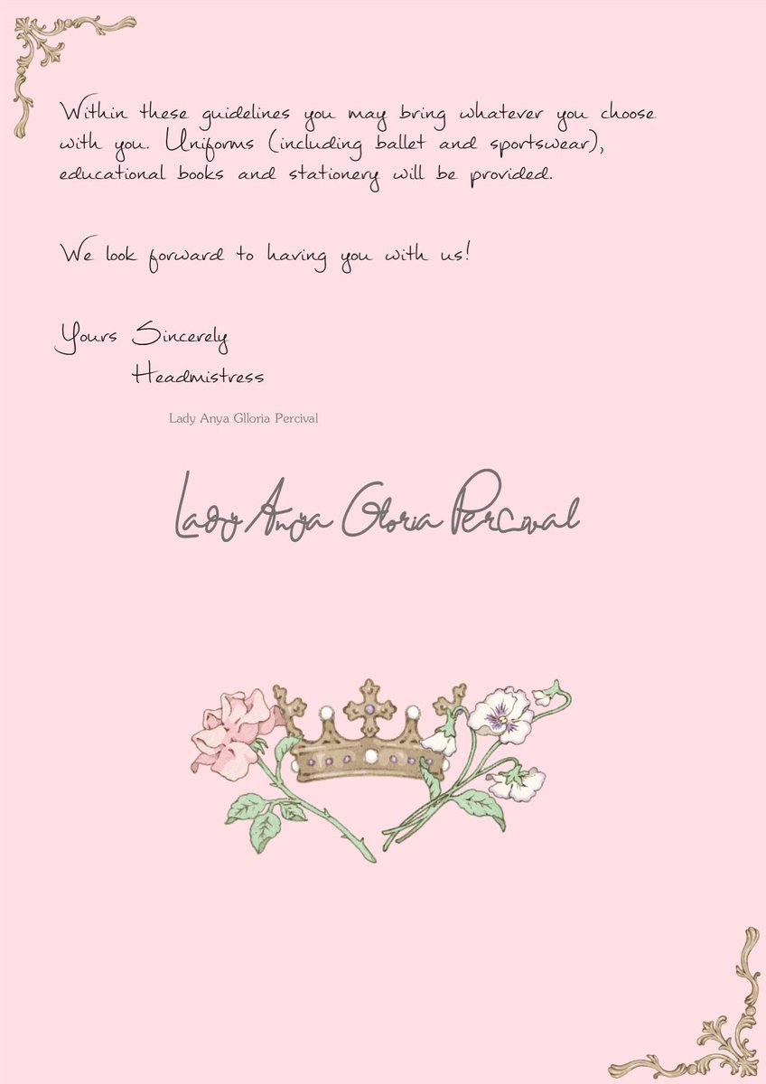 Your acceptance letter has arrived! Congratulations, you got in Princess!If you want to actually (kind of) attend Heartford we have a discord server you can join, where you can chat to fellow princesses! We hope to see you there! https://discord.gg/yD2YcZ9 