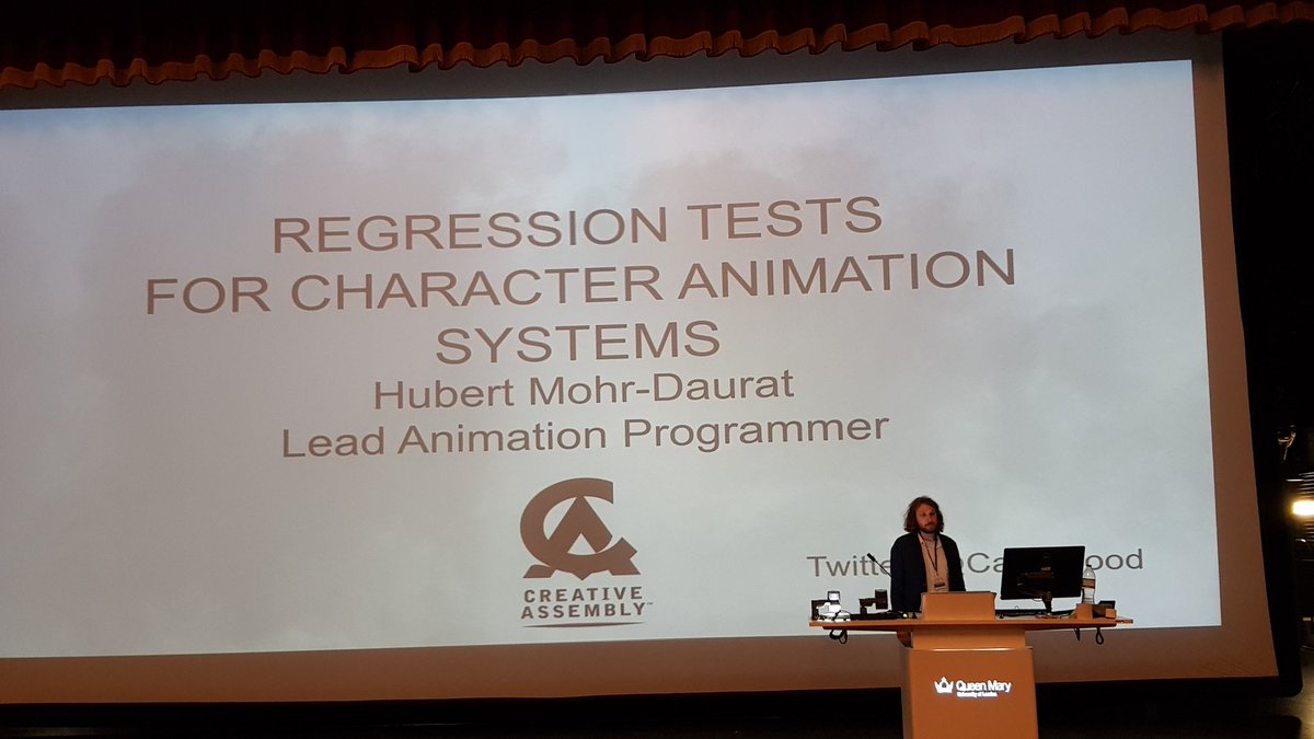 ieee_cog's tweet photo. Next up we have Hubert Mohr-Daurat also from @CAGames talking about regression tests for character animation systems! #CoG2019 https://t.co/CAkjK7MD5j