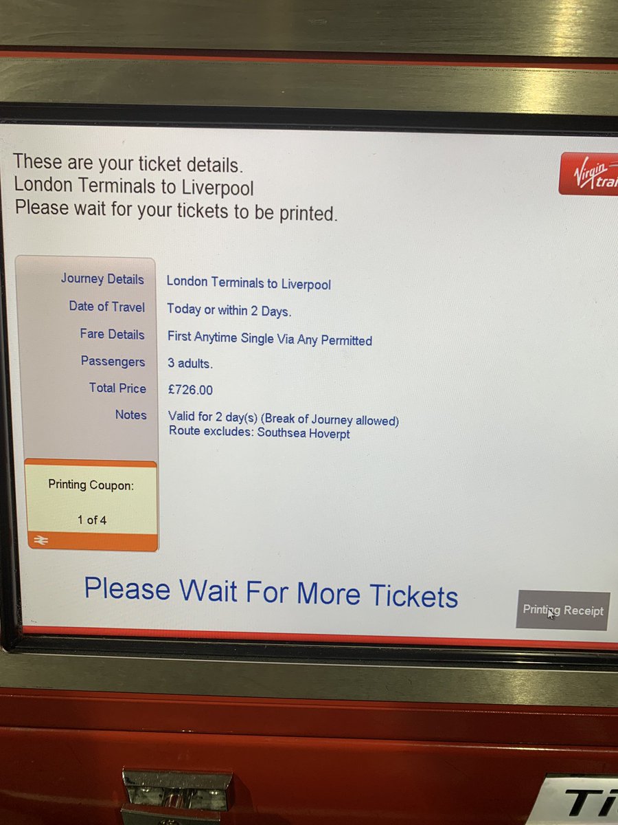 danieldaviesRPL's tweet image. Another day, another @VirginTrains @richardbranson #RipOff £726 for 3 of us to travel one-way from #London to #Liverpool. So the round trip cost £1,500. This is a f#%king disgrace. We had no electricity in the carriage on the way down and some shit-show of a food offer now 👎🏻👎🏻👎🏻