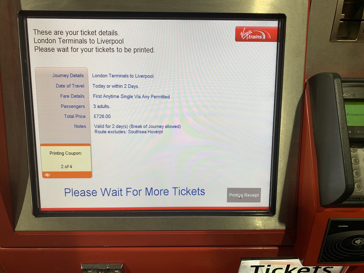 danieldaviesRPL's tweet image. Another day, another @VirginTrains @richardbranson #RipOff £726 for 3 of us to travel one-way from #London to #Liverpool. So the round trip cost £1,500. This is a f#%king disgrace. We had no electricity in the carriage on the way down and some shit-show of a food offer now 👎🏻👎🏻👎🏻