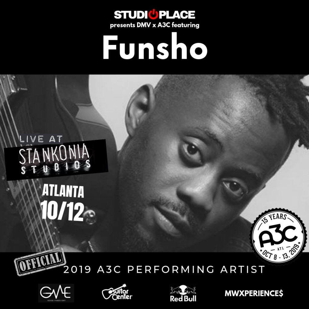 Funshomusic's tweet photo. 🚨 We’re heading to ATL! Super excited to announce that I’ll be performing at @A3C this year! Big ups to Aladdin The Prince &amp; @StudioPlaceDMV for bringing the DMV to A3C. 💪🏾| #DMVtoA3C https://t.co/Mn7hdARpps