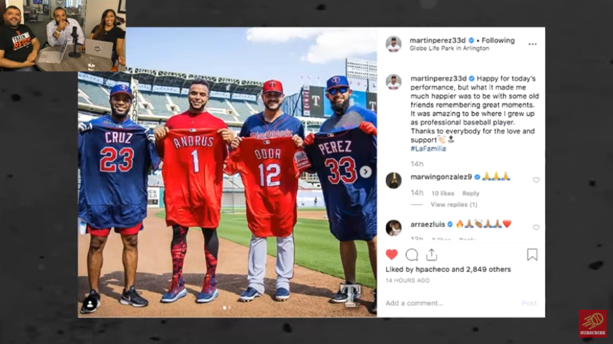 La Vida Baseball (@lavidabaseball) on Twitter photo Jersey swaps...We're here for it! Check out these former teammates swap jerseys on #ChismeconHenry: youtu.be/ZVICcFWX1-4?t=… @ElvisandrusSS1, <a href="/ncboomstick23/">Nelson Cruz</a>, @MartinPerez33D <a href="/RougnedOdor/">Rougned Odor</a>
#LVBYouTube Click here to subscribe to our YT Channel: m.youtube.com/lavidabaseball Jersey swaps...We're here for it! Check out these former teammates swap jerseys on #ChismeconHenry: youtu.be/ZVICcFWX1-4?t=… @ElvisandrusSS1, <a href="/ncboomstick23/">Nelson Cruz</a>, @MartinPerez33D <a href="/RougnedOdor/">Rougned Odor</a>
#LVBYouTube Click here to subscribe to our YT Channel: m.youtube.com/lavidabaseball