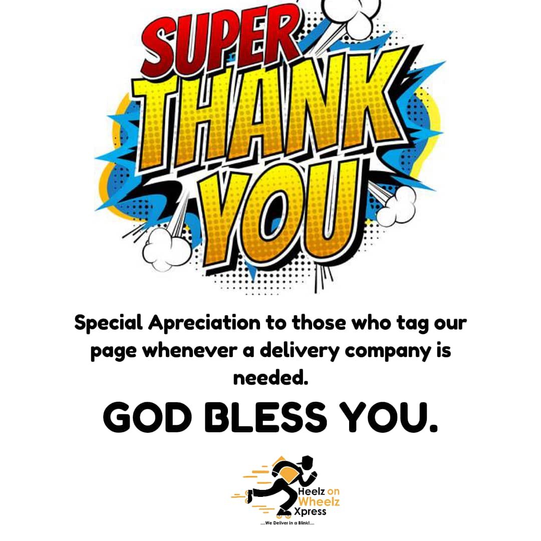 Thank you for all the tags and mentions on posts that need our services. 

We see them and we appreciate every one of them. God bless you.

#specialappreciation
#customersatisfaction
#tagavendor #hustlersquarehub #deliverycompany #deliverycompanyinlagos #howlxpress