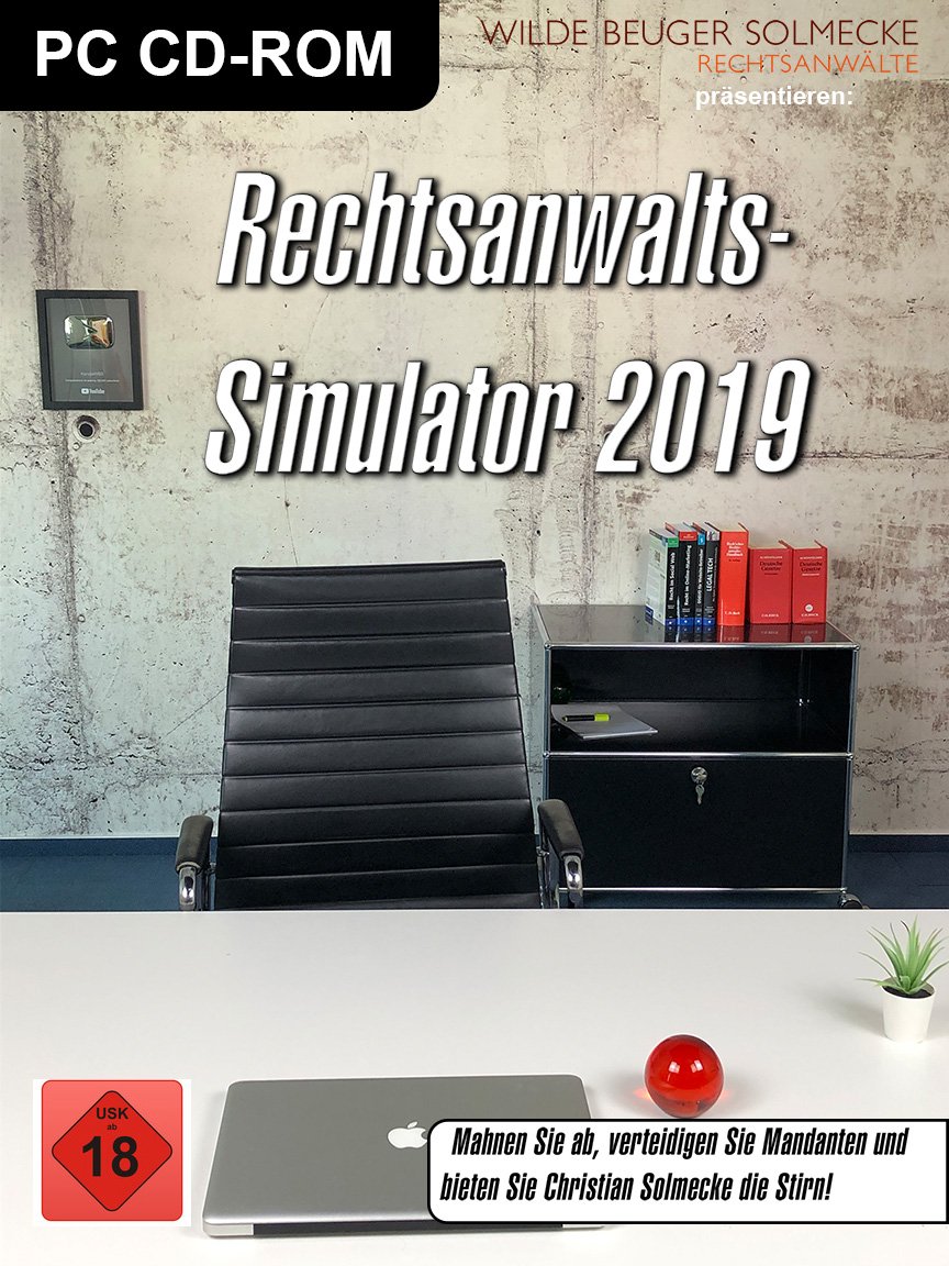 solmecke's tweet photo. Es ist #Gamescom19 bei uns in Köln! Vergesst #Cyberpunk2077, denn wir präsentieren euch hiermit DEN heißesten Games-Blockbuster des Jahres, den "Rechtsanwalts-Simulator 2019". Nervenkitzel vorprogrammiert und definitiv nichts für Noobs! 😉 https://t.co/AFhUKiAImg