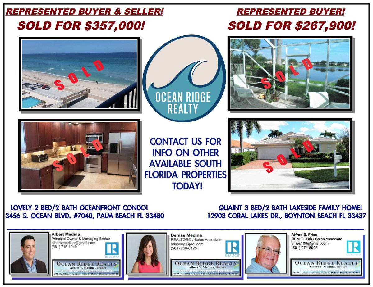 AMedinaEsq_MFET's tweet photo. JUST SOLD TWO MORE LOVELY SOUTH FLORIDA PROPERTIES! REACH OUT AND LIST WITH US TODAY!
#oceanridgerealty #justsold #oceanfront #waterfront #oceanfrontproperties #waterfrontproperties #realestate #oceanridge #realty #realestateteam #listings #realestategrind https://t.co/u6FDsQstBd
