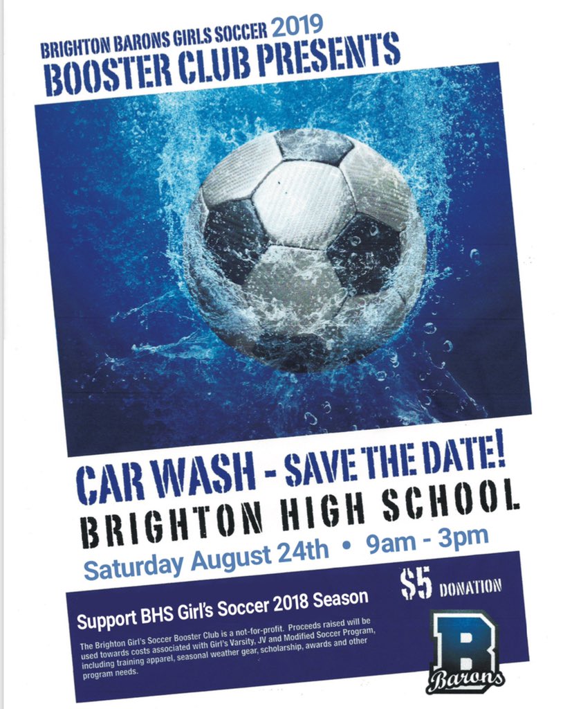 baronsgsoccer's tweet photo. Annual JV/Varisty car wash is this Saturday from 9-3pm in the BHS parking lot!! Stop by and support Brighton Girls Soccer!⚽️🚙💦 https://t.co/2IUYYFmoYT