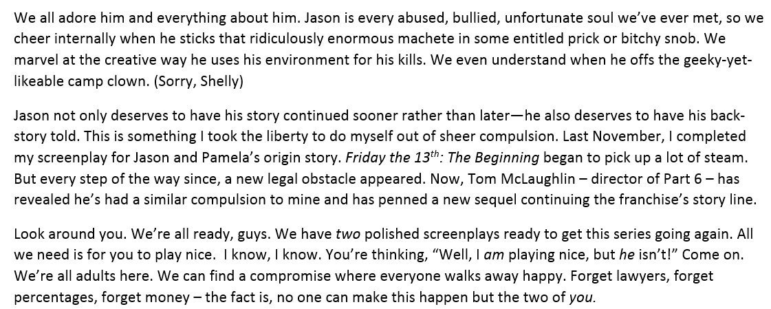 ActualClintFord's tweet photo. An Open Letter to Victor Miller and Sean Cunningham: Gentlemen, the proverbial train is leaving without you. #Fridaythe13th https://t.co/PFL2SnFquT