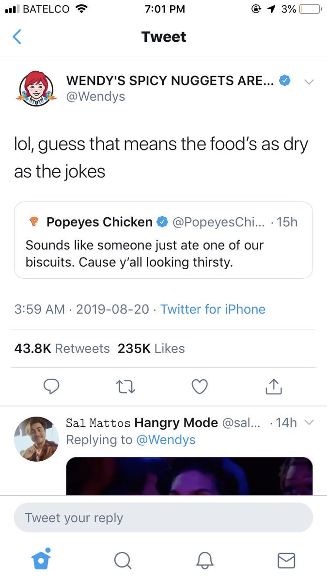 Kalaji_H's tweet photo. Guys, @Wendys wins at Twitter. 😂 https://t.co/DFKEznszOG