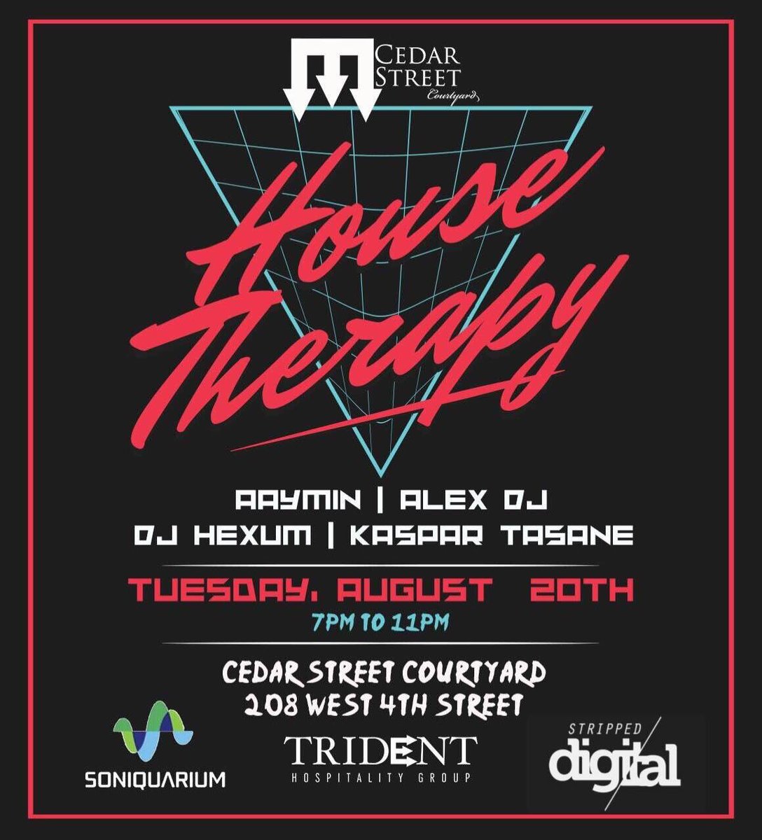 djhexum's tweet photo. Tonight Tuesday 8.20 #HouseTherapy #CedarStreet Courtyard • 7-11PM | #AaYmin #AlexDeejay • @djhexum • #KasparTasane @StrippedDigital #house #edm #tuesdayboozeday #cedarstreetcourtyard #atx #warehousedistrictatx #austin #austintexas #downtownatx #downtownaustin https://t.co/lIpJHLzkqz