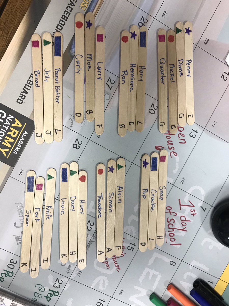 CoachEtheredge's tweet photo. Cheers to craft sticks!! Oh the endless ways to use these for grouping. 👏 will probably have to fix or modify for different numbers next year. #happyteacherhappyclass #Groupsof4 #Groupsof3 #Groupsof2 https://t.co/Oox6VXclBC