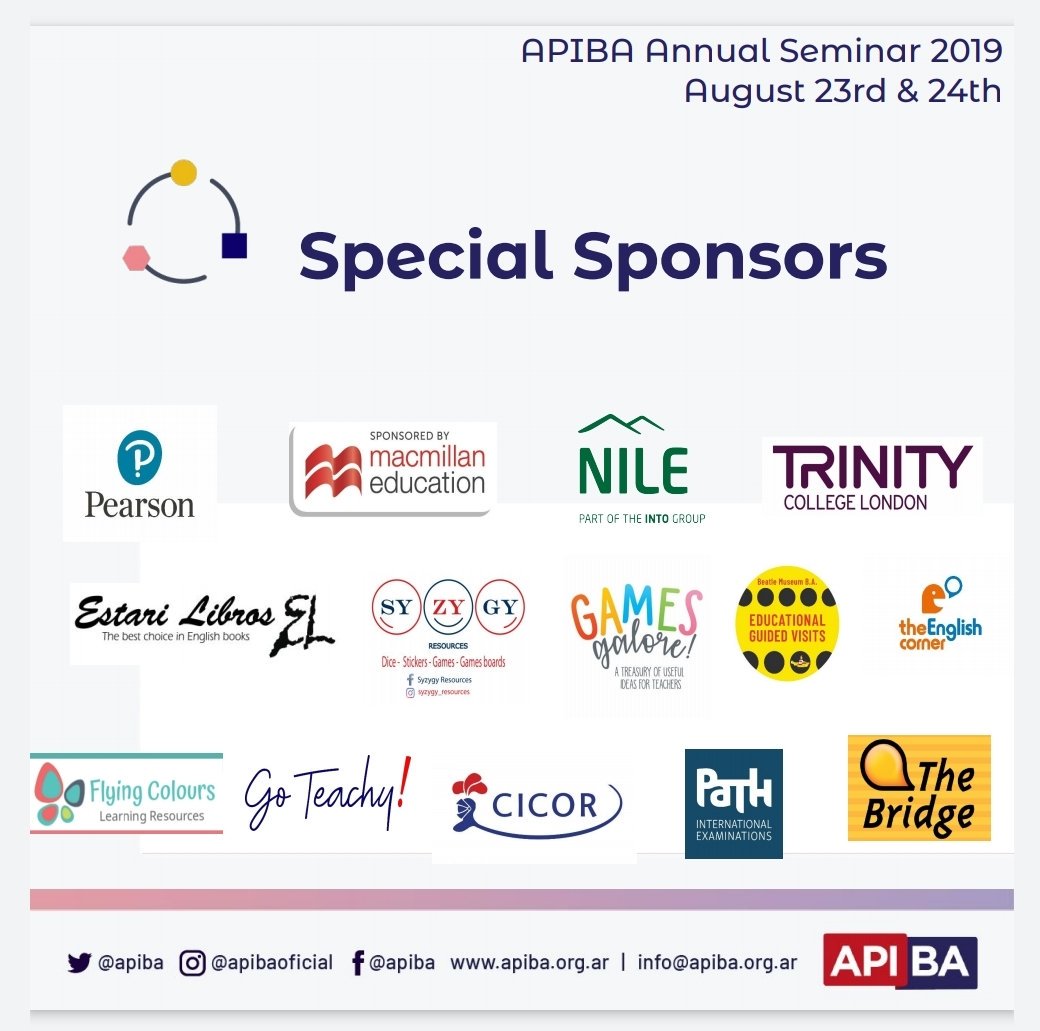 apiba's tweet photo. 👉🏻Special thanks to all our #sponsors for their support. The 2019 #APIBA #Annual #Seminar is almost here. Make sure to enrol 👩🏼‍🏫👨‍🏫😊

➡️📲Follow the link to enrol: https://t.co/K9SxipO5Y8

#English #teaching #EFL #ESP #Learning #teachertraining https://t.co/17XSQ3xlCj