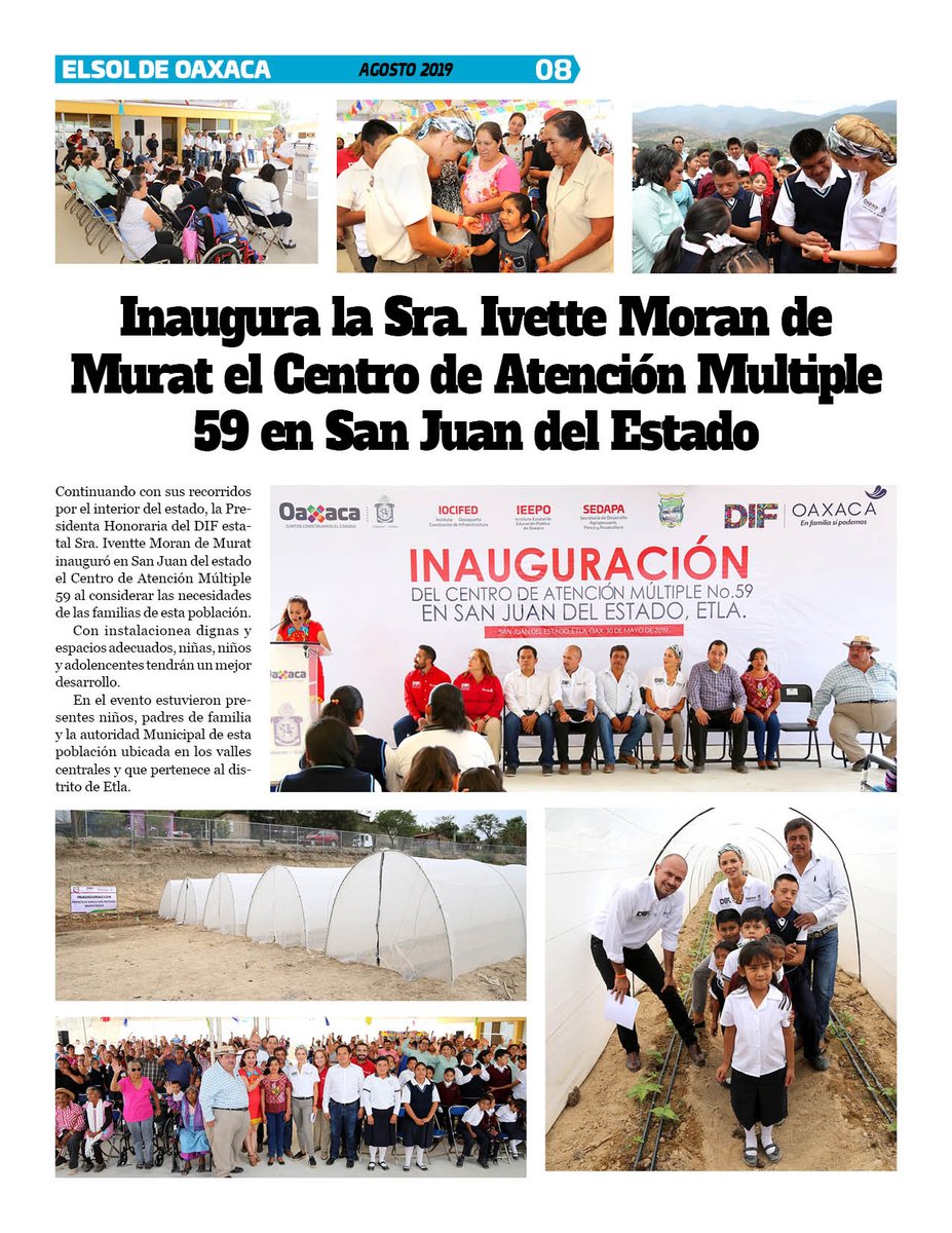 VicManOaxaca's tweet photo. #ElSoldeOaxaca #MesAgosto #Pag8
* Inaugura la Sra. @IvetteMurat el Centro de Atención Multiple 59 en San Juan del Estado.
// @chuchougalde1 @DIF_Oaxaca // https://t.co/3hHrrUfF1Q
