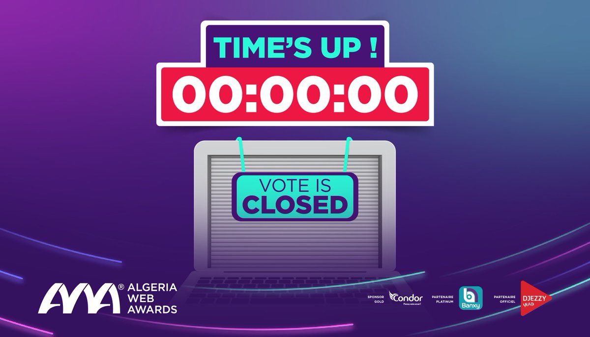 Il est minuit, le vote est désormais clos ! ⛔️
Merci à tous ceux qui ont voté ! Restez branché pour la suite de la compétition 😉 

إنه منتصف الليل، التصويت مغلق الآن! ⛔️ 
شكرا لكل من صوت! وترقبونا لمعرفة المزيد عن بقية المسابقة 😉

#dzWebAwards