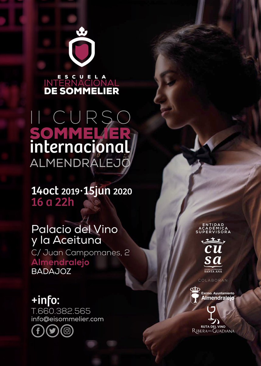 eisommelier's tweet photo. 📣 La Escuela Internacional de Sommelier arranca su II Curso de Sommelier Internacional en CÁCERES y ALMENDRALEJO y ¡no te lo puedes perder! 

Si necesitas información, ponte en contacto con nosotros. ☎️

¡Empieza a formar parte de los Sommeliers del siglo XXI! 🍷🍷 https://t.co/KErgA0TT8f