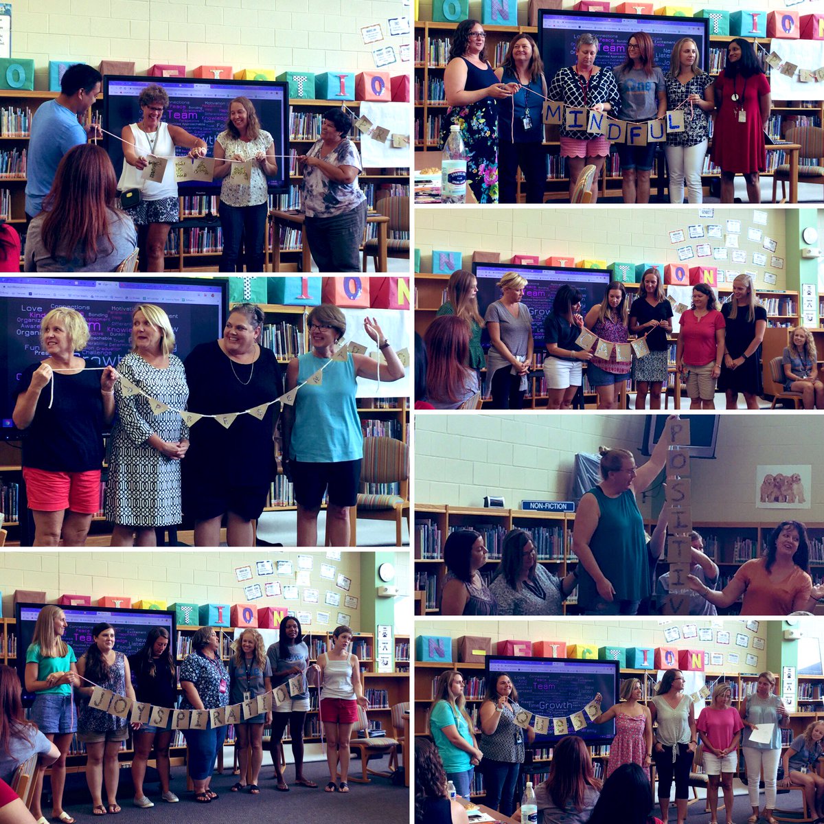 MillsParkElem's tweet photo. What word motivates you? For the teams on our staff, they are... Calm. Positivity. Connect. Mindful. Grace. Passionate. Mindful. Grace. Team. Present. Engage. Joyspiration. Queso. Thanks to Adventures in Bloom for creating our beautiful bracelets! #pantherpride https://t.co/jt8ndqOBpG