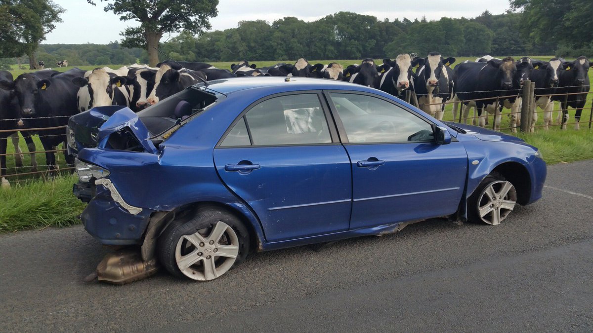 LancsRoadPolice's tweet photo. M6 southbound J34/33 following multiple reports of  drink driver Mazda 6 is seen to collide with signage and then carry on! Car trashed but still moving!!! Car stopped by PS 3029 where female disqualified driver blew 129!! Absolutely disgusting... off to cells! #T1TacOps https://t.co/R5mpCYIwu4