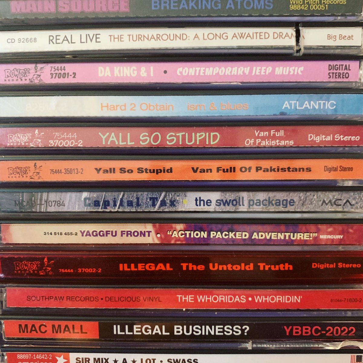 hiphopgods's tweet photo. Random selections from the collection #mainsource #reallive #dakingandi #hard2obtain #yallsostupid #capitaltax #yaggfufront #illegal #thewhoridas #macmall #sirmixalot #wildpitch #bigbeat #rowdy #atlantic #mca #mercury #deliciousvinyl #youngblackbrotha #nastymix #american https://t.co/w8VCZ4a8OZ