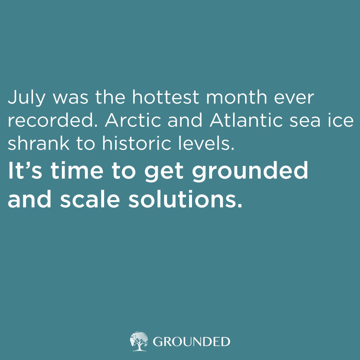 Grounded_Org's tweet photo. July was the hottest month ever on record globally. It's time for everyone to scale solutions. If we work collaboratively and urgently to shift the trajectory, we can ensure a regenerative and habitable planet. #getgrounded #scalesolutions
https://t.co/oE1CJWnA8v