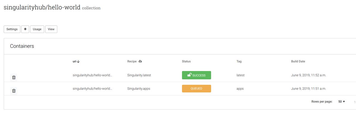 vsoch's tweet photo. To better protect your @SingularityApp registry, I've added rate limits for the API and all views, along with signed urls for the #GoogleBuild plugin 👉 https://t.co/SUJ4zyCK9T Build and store your containers responsibly, friends! https://t.co/qbHDQNW085