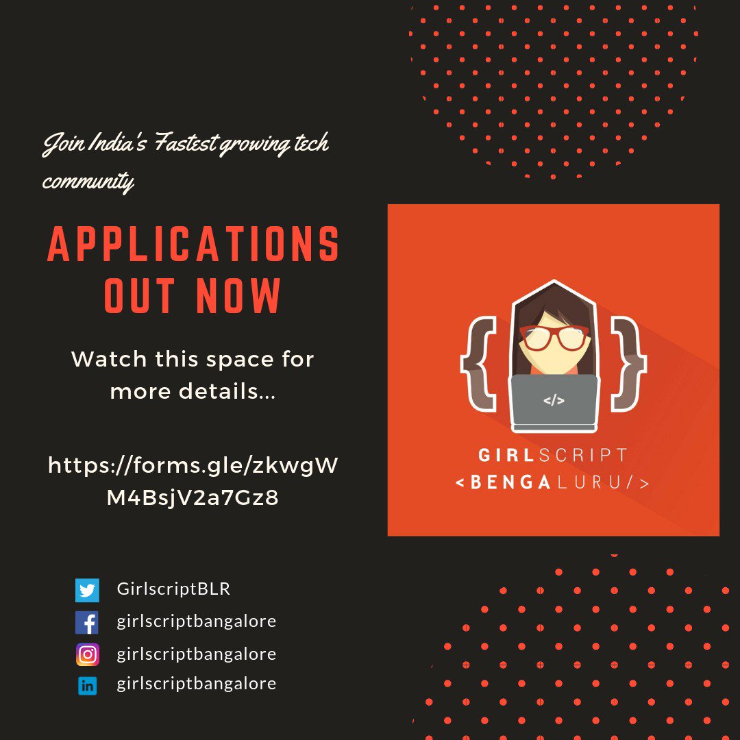 girlscriptblr's tweet photo. Applications open for volunteers/ organisers!.. Now in #Bangalore !!

Register now!!

#volunteer #organiser #technology #techenthusiast #girlscript #girlscriptindia #girlscriptbangalore #technologyenthusiast #code #callfororganizers #women #men #techno #fun https://t.co/FOrHAKpwLM