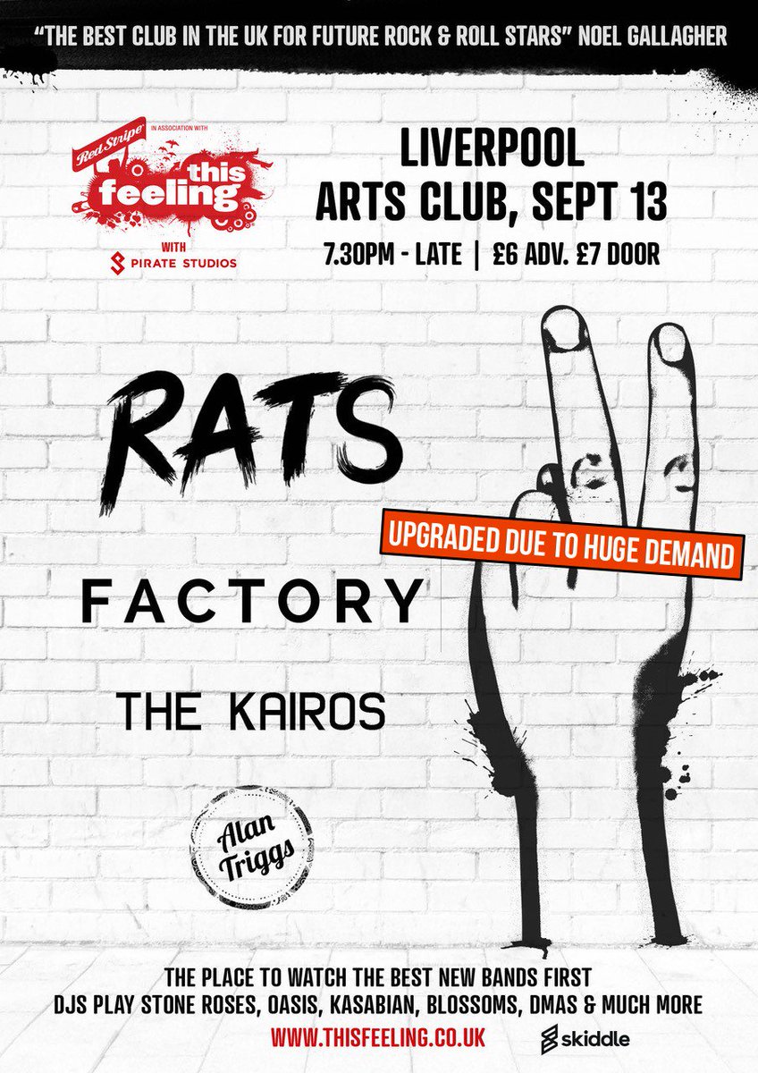 FactoryBand_'s tweet photo. Due to increased demand our next gig at Arts Club has been UPGRADED! ππ»π₯
Tickets are flying out... get in touch for your physical ticket or get them online now: https://t.co/DKqW8Fe5or
RATS // The Kairos // Alan Triggs // This Feeling
#ForzaFactory https://t.co/nHtuboECbc