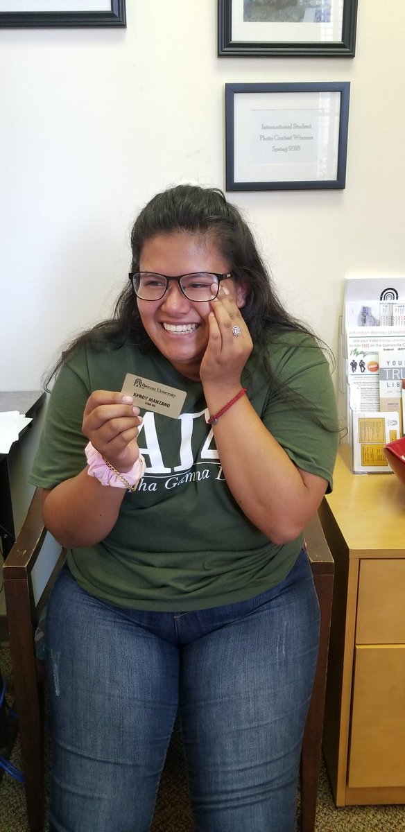 Kendy is crying happy tears over her Lead RA name tag. Why yes, all the feels. #brenau #studentleaders