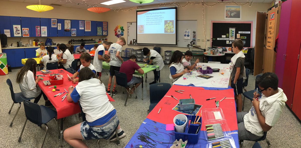 MrsKerksiek's tweet photo. All students were engaged in our kindness rock making/getting to know you activity for the first day in the art room 🎨 @MelissaDavies3 class ROCKed it! 😉 #TomahawkStrong #StudentEngagement #Big3 @OlatheTomahawk @olatheschools #arted #elementaryOATS https://t.co/27vUe1wlit