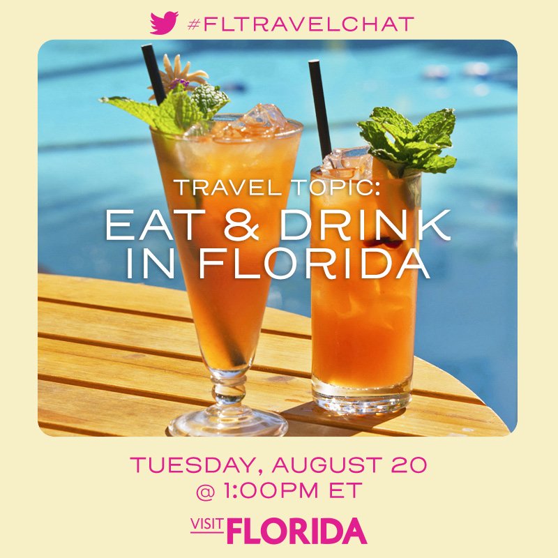 VISITFLORIDA's tweet photo. See you in 30 minutes for #FLTravelChat! Join us talk all about food and drink in Florida! https://t.co/XcIbsfEdkY #LoveFL https://t.co/EPJFb0DgvW