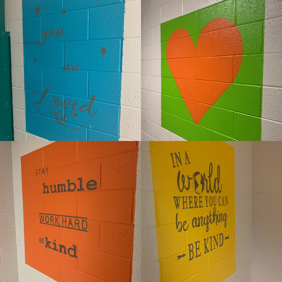 SRESCounseling's tweet photo. This project has tested what is left of my sanity and patience but the bathrooms are finished and just in time for the 19/20 school year! HUGE thanks to my husband (https://t.co/0unguAQRhN) and to @mrs_carlson5 for the vinyl stencil in the girl’s bathroom! https://t.co/iz3xM31ITJ