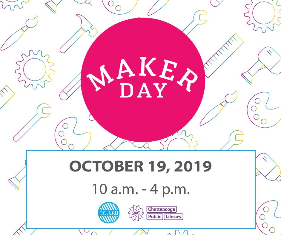 MakerFaireCha's tweet photo. CO.LAB and the Chattanooga Public Library are excited to bring you Chattanooga Maker Day—a public showcase of artists, builders, scientists, hobbyists, and everyone in between. Applications are now open for makers at https://t.co/2VMTnXYj2M! https://t.co/xJL9S3OSXC