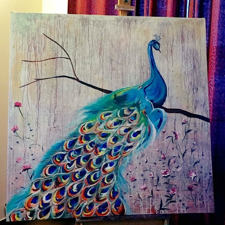 MakebaArts #makeba_kesh #etsy #etsyshop #peacockpainting Acrylic Painting on Canvas.