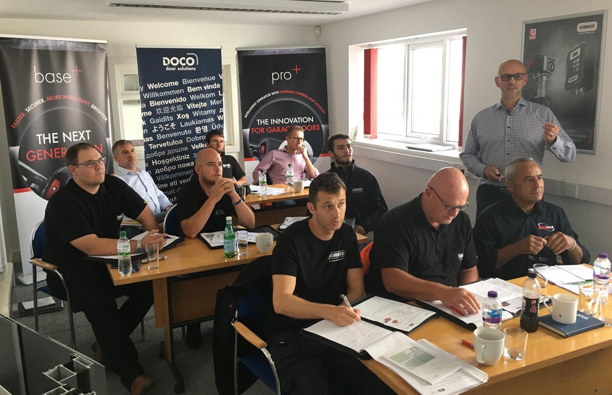 SOMMER UK colleagues with Chris Lawrence, Doorteck Ltd, Dave Portch and Tom Bell, Riviera Garage Doors Ltd, studying hard on the Industrial &amp; Garage Door Safety Diploma course, delivered by Pete Whyatt, at SOMMER UK in York.

#dhf #safety #training #garagedoors #industrialdoors