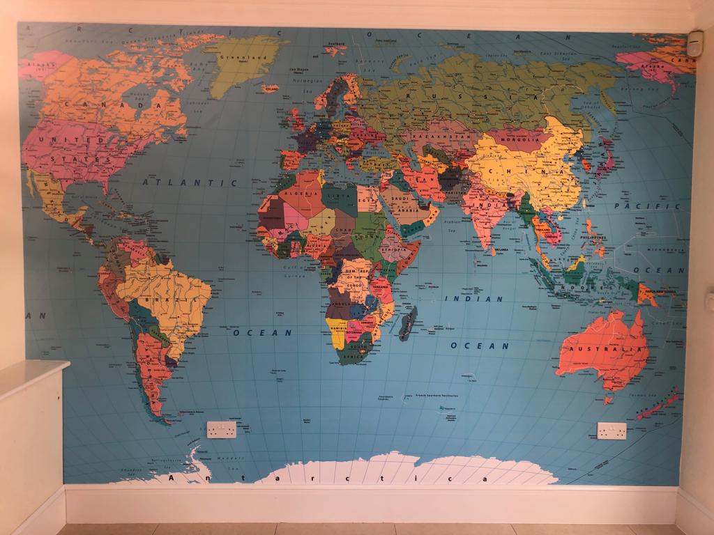 JamesHulseCloud's tweet photo. #Worldincolour , love my new wall at home looking at future adventures in bright colours. https://t.co/fMfRGTQxRu